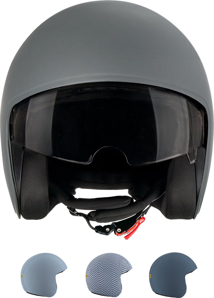TOF BASE HELM 1.0 - Geschikt voor verwisselbare TOF SKIN - Scooter helm - Brommer helm - Motor helm - Jethelm - Fashionhelm - Retro helm - Goedgekeurde helm - Geïntegreerd zonnevizier op Prijzenvolger.com