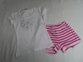 Ensemble - Meisje - Witte t shirt met glitters + shortje in streepje roze -4 jaar 104