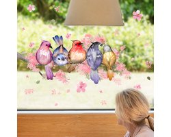 Raamstickers Vogels op tak | Statische Raamfolie | Dubbelzijdig bedrukt | Vogels | Tuin | Poster | Raamdecoratie | Raamfolie | Woonkamer | Huis inrichting | Stickerkamer®