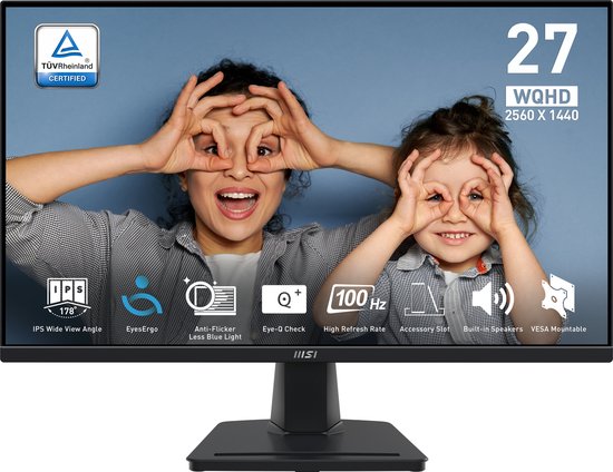 MSI PRO MP275Q 27″ WQHD Monitor IPS 2560×1440 100Hz 1ms MPRT Adaptive Sync HDR Ready Oogzorg