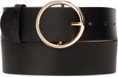 Black genuine leather belt with round buckle