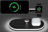 Station de charge 3 en 1 + MagSafe Convient pour Apple iPhone 15, 14, 13 & 12, AirPods et Apple Watch - Comprend un adaptateur de chargeur Fast (18 W) et un anneau magnétique Extra - Chargeur sans fil - Station d'accueil Qi - Modèle 2022 - Zwart