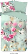 Good Morning Dekbedovertrek "bloemen en vlinders" - Mint - (200x200/220 cm) - Katoen