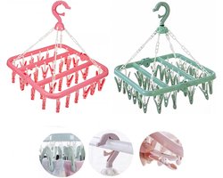 Sokkendroger Wasluchter, 2 stuks Clips Wasluchter met 64 Clips Sokken Kleren Bal Opvouwbare droogrek Sokken voor ondergoed Babykleding Kleine wasartikelen (roze, groen)