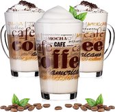 Koffieglazen met motief max. 350 ml set 3-delig van glas latte macchiato glazen met handvat cappuccino glazen