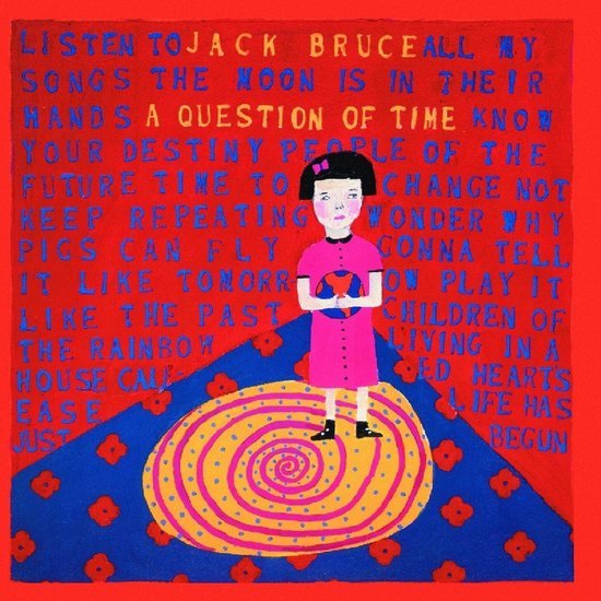 Een kinderillustratie van een meisje in een roze jurk, staand op een ovale mat met spiraalpatroon. Achtergrond met tekst en bloemen.