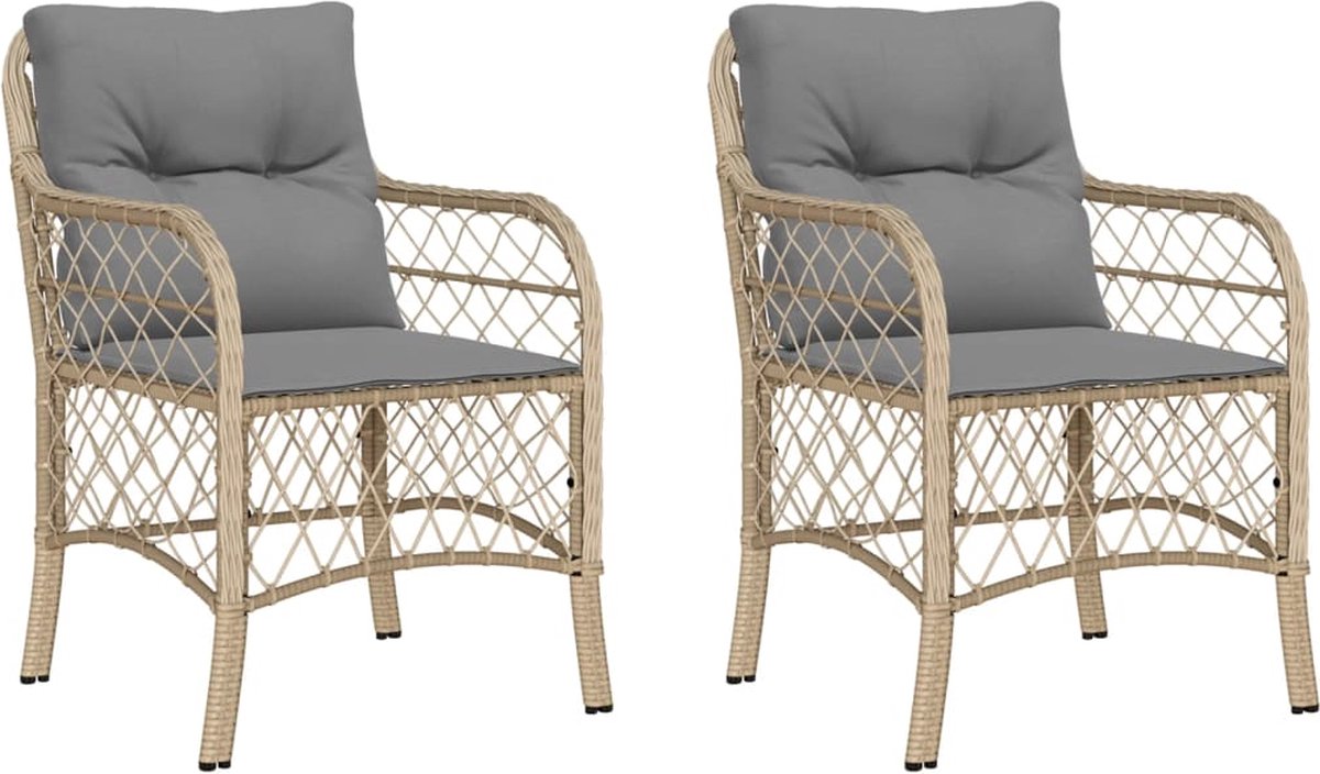 vidaXL - Tuinstoelen - 2 - st - met - kussens - poly - rattan - gemengd - beige
