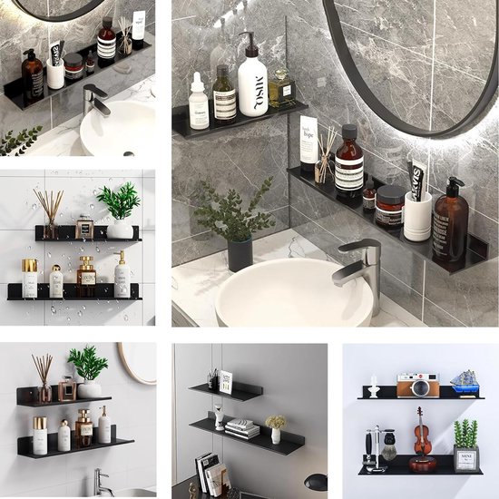 Gadgy Wandrek Industrieel Metaal Zwart | Set van 2 metaaldraad wandplanken zwevend | Boekenrek