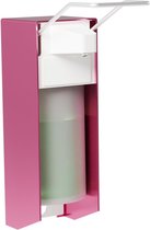 Dispenser, zeepdispenser wandmontage, roze, met elleboogprint, voor desinfectiemiddelen en handzepen, 500ml, aluminium.