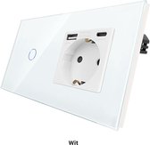 Wifi Slimme Enkel Touch Schakelaar met Stopcontact, USB en USB-C Ingangen - Wit - De ultieme oplossing voor modern comfort!
