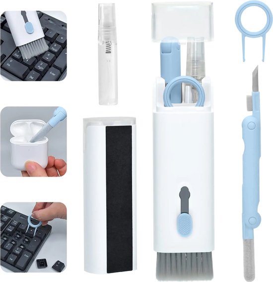 7-in-1 Airpods reiniger - Toetsenbord Schoonmaakset - Keycap puller - cleaning kit voor Airpods Iphone laptop - Blauw - 