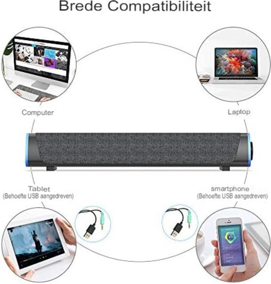 Soundbar pc - Pc soundbar - Computer soundbar - Soundbar computer - 41,5 x 10 x 8 cm - Grijs — afbeelding 3