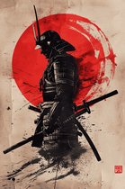 Samurai Poster | Rode Zon | Japanse Art | Oriental Poster | Wanddecoratie | 51x71cm | B2 Poster | Muurposter | MT | Geschikt om in te lijsten