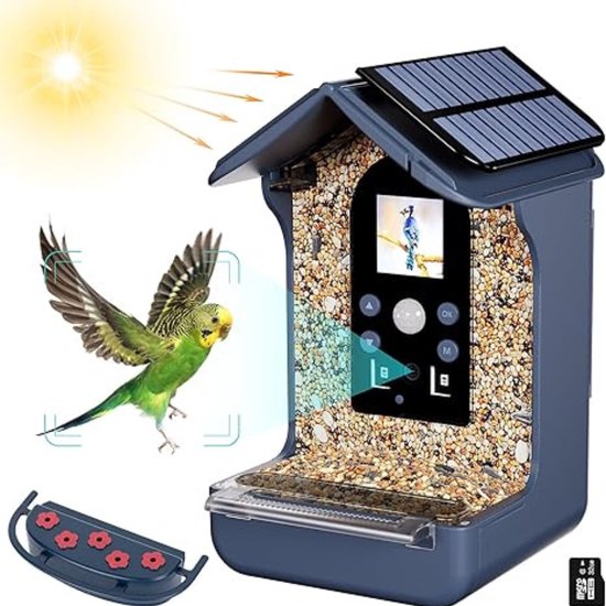 Mangeoire à oiseaux - Blauw - Durable - Nichoir à oiseaux - Mangeoire à oiseaux avec caméra - Avec E-Book - Mangeoire à oiseaux avec caméra - Panneau solaire