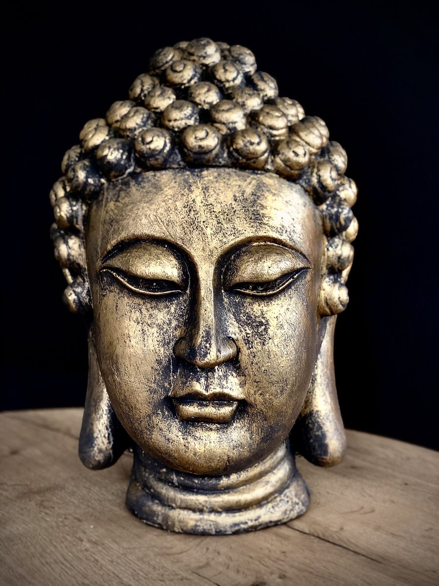 Boeddha Hoofd 51 cm hoog - polyresin - kunststof - interieur - voor binnen - interieurdecoratie - decoratiefiguur - modern - geschenk - cadeau - gift - verjaardag - Valentijn - Kerst - Nieuwjaar