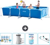 Intex Rechthoekig Frame Zwembad - 450 x 220 x 84 cm - Blauw - Inclusief Onderhoudspakket - Zwembadfilterpomp - Filter - Stofzuiger