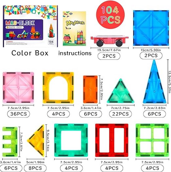Magnetische blokken - 104 stukken - 3 tot 8 jaar - Speelgoed kinderen van Playmager — afbeelding 4