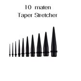 10 maten -Taper -stretcher -1.6 mm- 12 mm- tunnel- Zwart- Acryl- Charme Bijoux