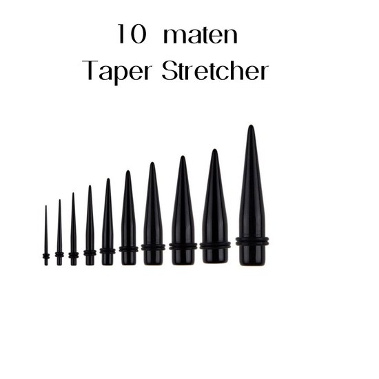 10 maten -Taper -stretcher -1.6 mm- 12 mm- tunnel- Zwart- Acryl- Charme Bijoux