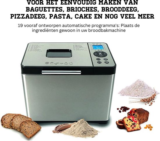 Broodbakmachine – Broodmachine Met 19 Programma’s – Broodbakmachines Met 3 bruiningsniveau’s - Broodbak Machine - Merkloos