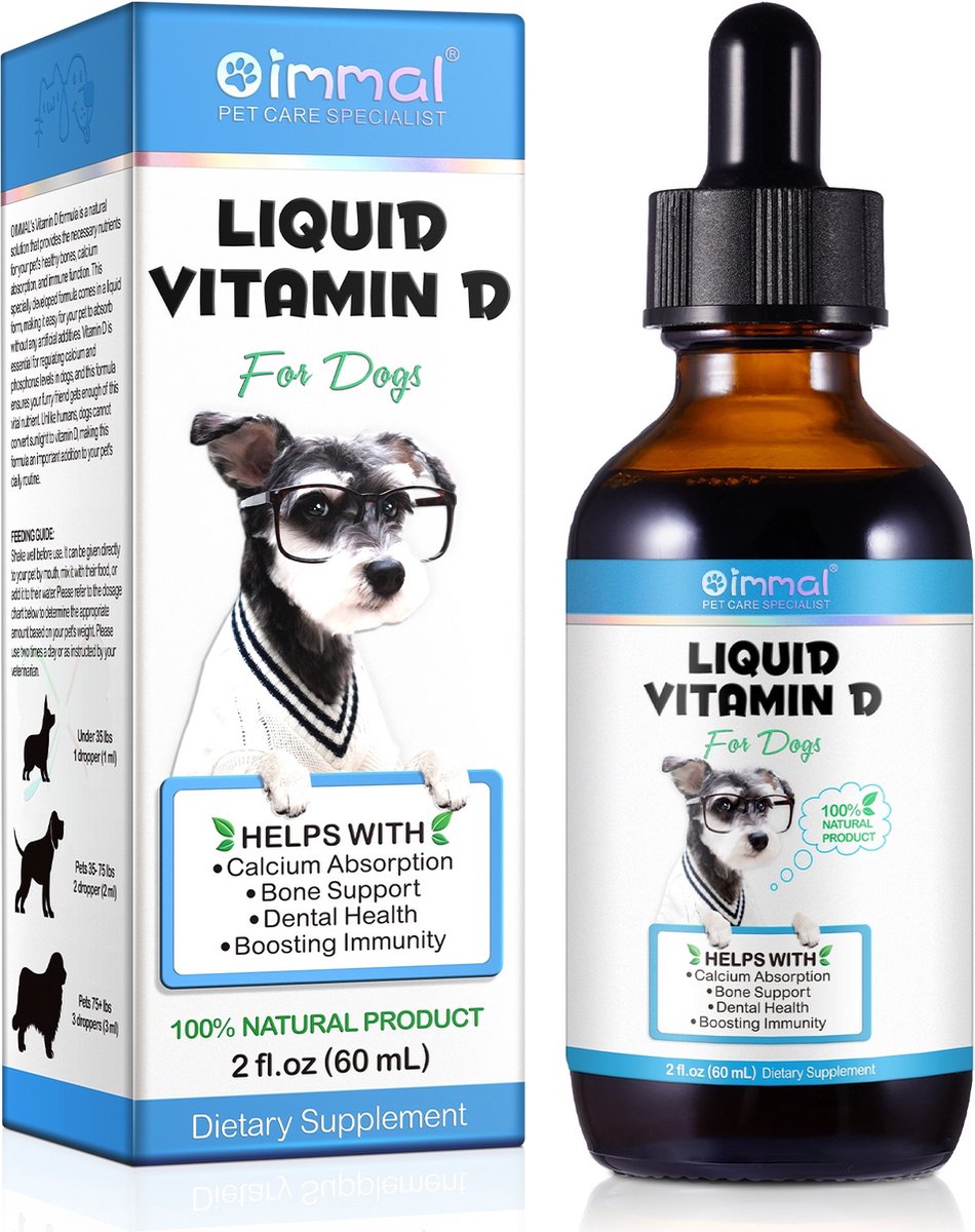 LIQUID VITAMIN D - voedingssupplement voor honden - verhoging algehele weerstand - zorgt voor calcium opname voor sterke botten en tanden - 60 ml