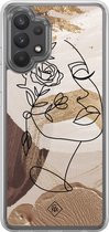 Casimoda® hoesje - Geschikt voor Samsung Galaxy A32 4G - Abstract Gezicht Bruin - 2-in-1 case - Schokbestendig - Geometrisch patroon - Verhoogde randen - Bruin/beige, Transparant