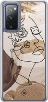 Casimoda® hoesje - Geschikt voor Samsung Galaxy S20 FE - Abstract Gezicht Bruin - 2-in-1 case - Schokbestendig - Geometrisch patroon - Verhoogde randen - Bruin/beige, Transparant