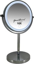 Gerard Brinard oplaadbare Metalen make up LED Spiegel dimbaar chroom, Dubbelzijdig verlicht, 10x vergroting 18cm doorsnee, stroomkabel (USB) - make-upspiegel - beauty - badkamer accessoires