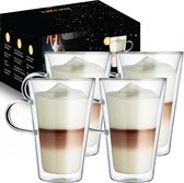 LOUVIRA - Dubbelwandige koffieglazen 400ML - Dubbelwandige theeglazen - Dubbelwandige glazen Latte macchiato glazen - 4 stuks (cadeaudoos)