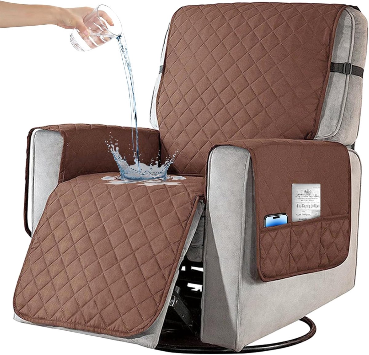 Housse De Fauteuil SEMGABO 1 Place - 53x190cm - Tissu Doux Antidérapant - Poches Latérales - Lavable Machine - Beige