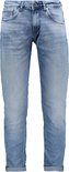 Lichtblauwe jeans met een slim fit pasvorm, opgerolde pijpen en subtiele verouderde effecten.