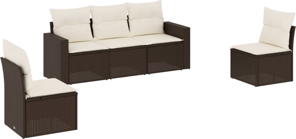 vidaXL 5-delige - Loungeset - met - kussens - poly - rattan - bruin