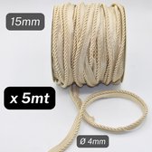 5 mètres PASSEMENTERIE/CORDON RIDEAU PASSEPOSE/PASSEPOSE, Largeur 15MM, Épaisseur 5MM, Qualité Italienne, Couleur BEIGE