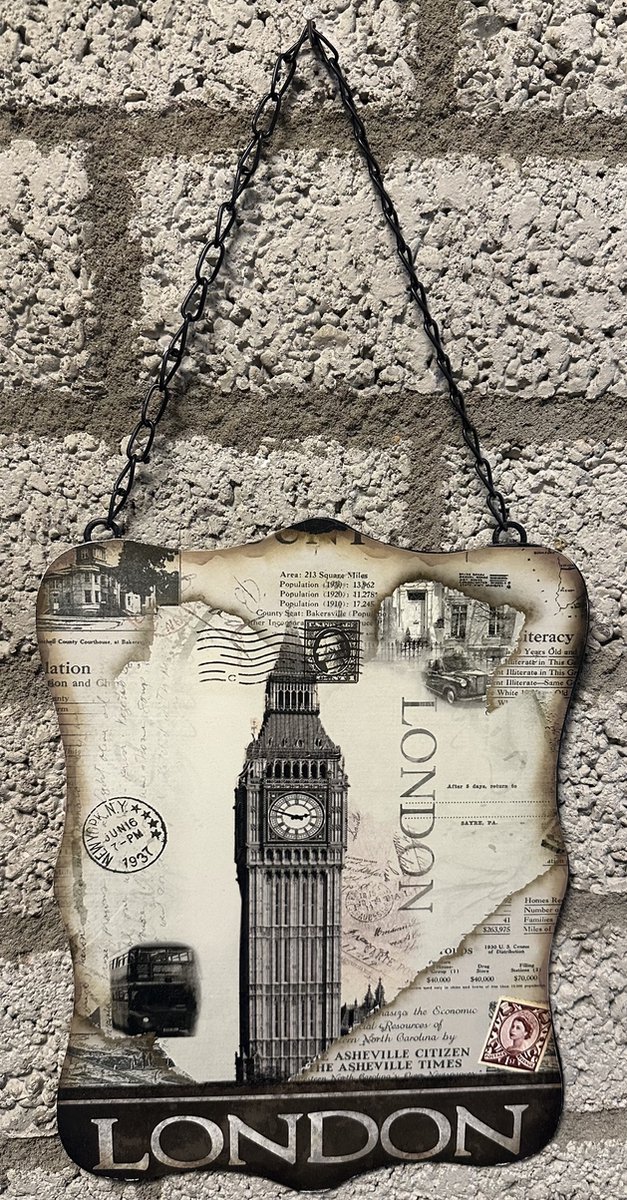 Metalen wanddecoratie "London" - meerkleurig - hoogte 43 x 20 x 1 cm - Voor binnen en buiten - Wanddecoratie - Woonaccessoires - Tuinaccessoires