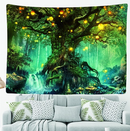 Ulticool - Sprookje Elf Boom Magisch Bos Natuur - Wandkleed - 200x150 cm - Groot wandtapijt - Kinderkamer Poster - Decoratie Hangend Versiering Hangdecoratie Hout Lente voor Binnen - Kinderen - Decoratie - Versiering - Kind