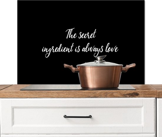 Spatscherm Keuken - Kookplaat Achterwand - Spatwand Fornuis - 90x60 cm - Quotes - Liefde - Koken - The secret ingredient is always love - Spreuken - Aluminium - Wanddecoratie - Muurbeschermer - Hittebestendig