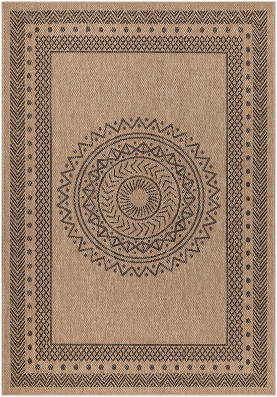 Tapis d'extérieur en sisal naturel Lucia Flycarpets pour tapis d'intérieur et d'extérieur - Beige / Zwart - 200x290 cm