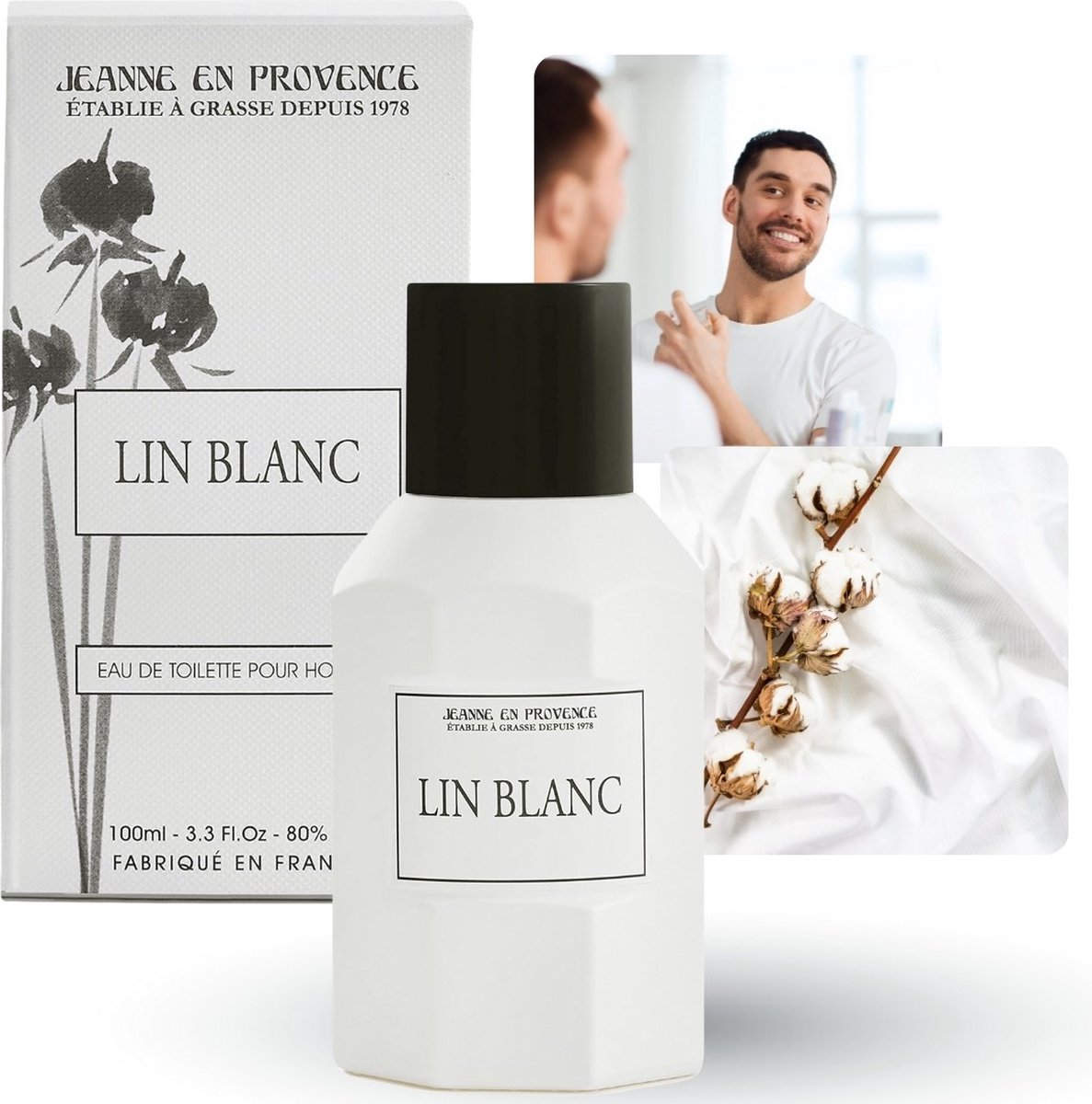 Goedkoopste Jeanne en Provence - Lin Blanc Eau de Toilette voor Mannen, Muskus, Bloemige Geur 100ml
