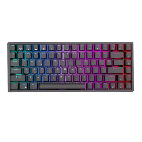 RK84 Gaming Keyboard Zwart - RGB Verlichting - Hot-Swappable - Tri Mode - Ergonomisch Mechanisch Gaming Toetsenbord Met Draadloze Verbinding - Qwerty - 80% Met Multimedia Toetsen - Red Switches - Royal Kludge