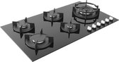 ETNA KGGF890ZTA - Inbouw gas-op-glaskookplaat - 90 cm - 5 pits inclusief wok - Zwart glas