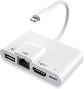 De Beste Gadgets iPhone / iPad 4 in 1 Lightning Hub met USB, HDMI en RJ45 aansluiting - Lightning naar HDMI - Lightning naar USB - Lightning naar RJ45