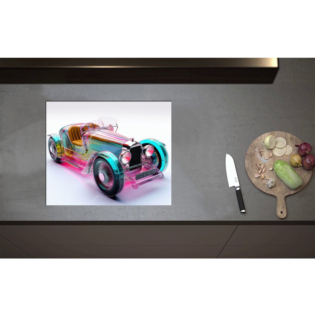Inductieplaat Beschermer - Auto met Verschillende Kleuren Binnenin - 60x50 cm - 2 mm Dik - Inductie Beschermer - Bescherming Inductiekookplaat - Kookplaat Beschermer van Wit Vinyl