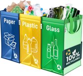 Pak met 3 recyclingsysteemzakken - 3-voudig afvalscheidingssysteem - recyclingcontainer 40 L - afvalscheiding voor opslag van papier, plastic en glas statiegeldflessen (Knoebel)