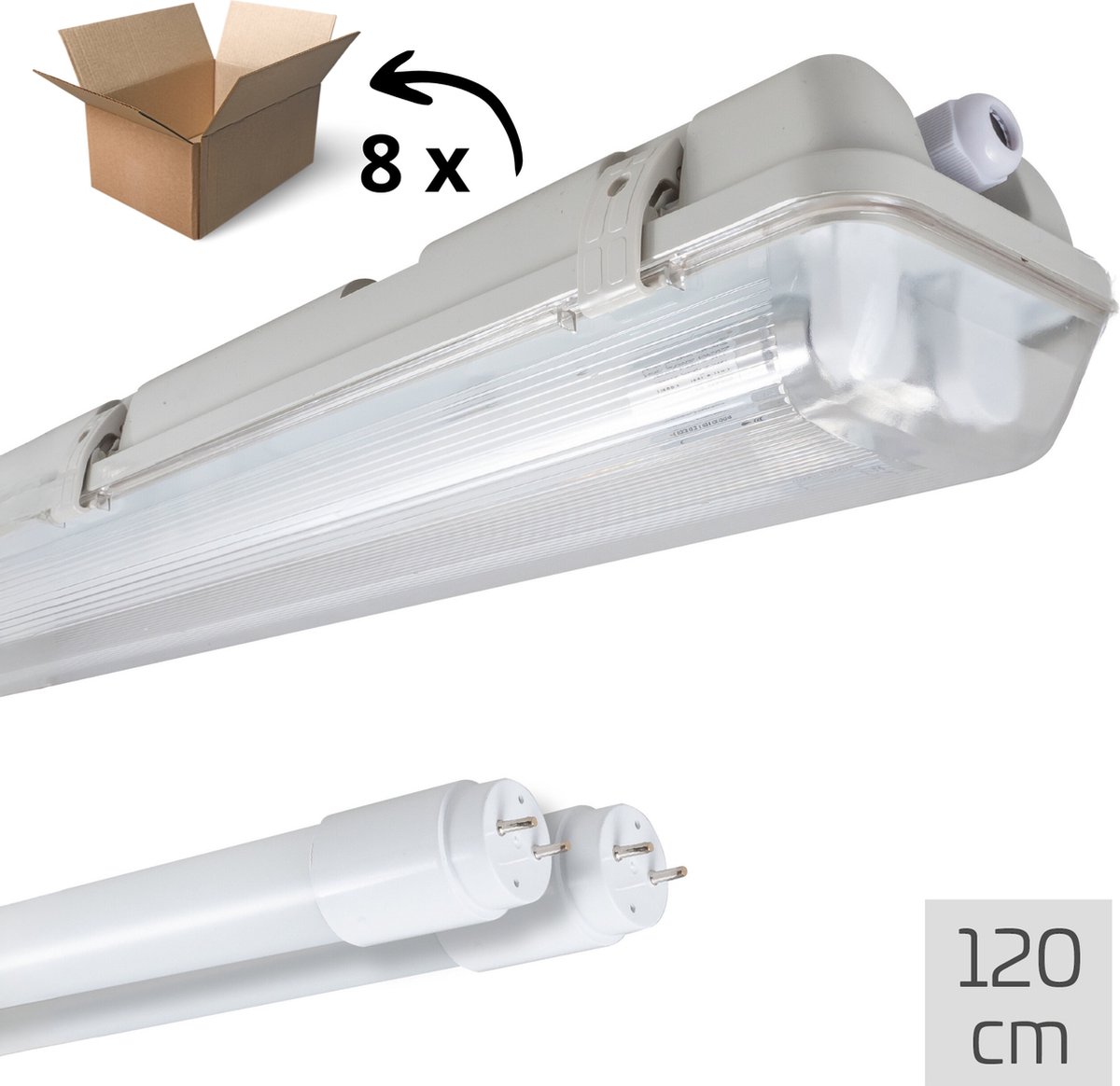 Proventa TL LED armaturen 120 cm - 8PACK LED TL balken incl. LED buizen - Waterdicht - 4320 lm Wit