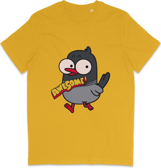 Grappig T Shirt Heren en Dames - Cartoon Vogel Awesome Geweldig - Geel - 3XL