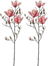 2x Roze Magnolia/beverboom kunsttak kunstplant 90 cm - Kunstplanten/kunsttakken - Kunstbloemen boeketten