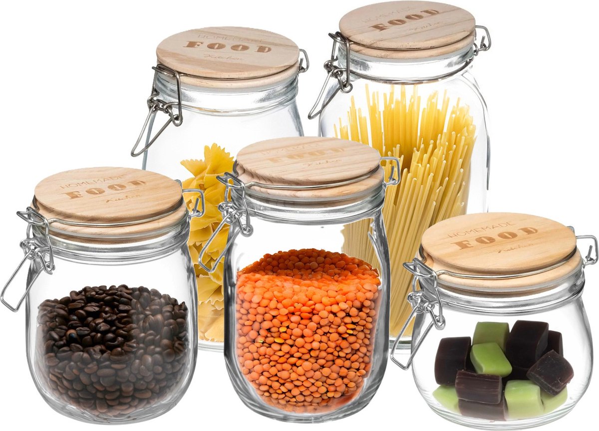 5Five - Set 5x keuken voorraadpotten glas 0.50/0.75/1.0/1.5/2.0 Liter