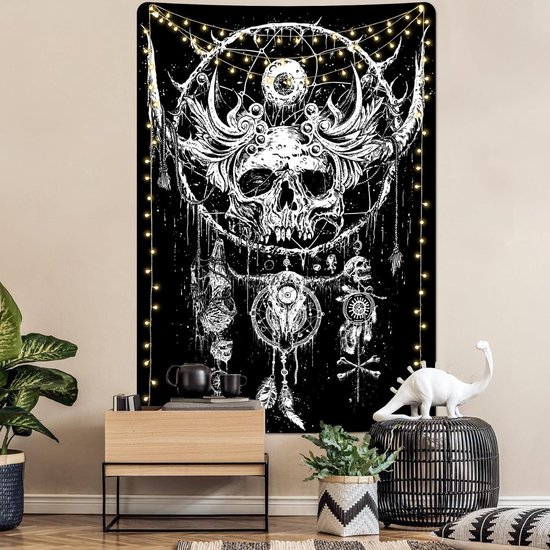 tapisserie, tapisserie noire et blanche, style esthétique, tissu mural gothique hippie, chambre à coucher, décoration de la maison, 210 x 150 cm