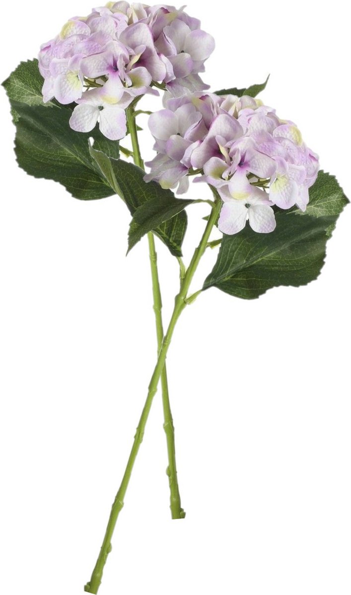 Mica Decorations Kunstbloem Hortensia tak - 2x - lila paars - 51 cm - losse steel - Kunst zijdebloemen