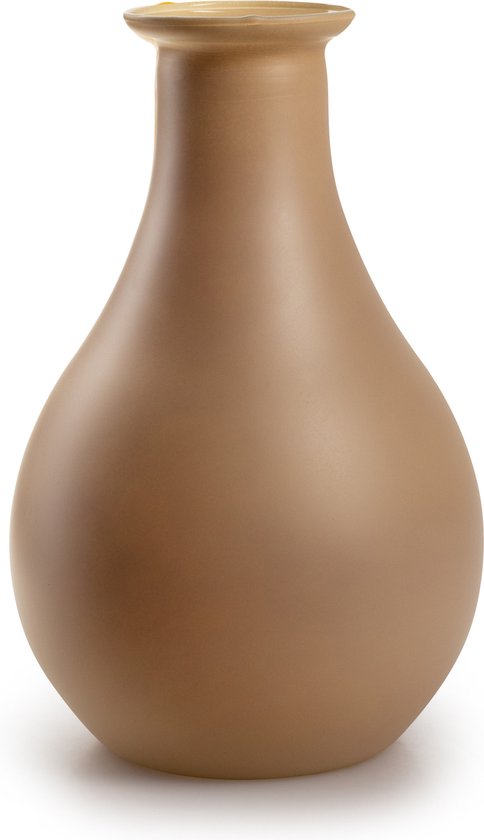 Jodeco Bloemenvaas Theresa - zand/beige - eco duurzaam glas - D15 x H25 cm - Sierlijke kruik vorm